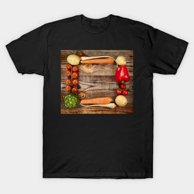 Vegetables frame on wooden board T-Shirt by naturalis